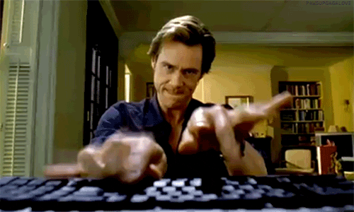 Jim Carrey typing very fast on computer