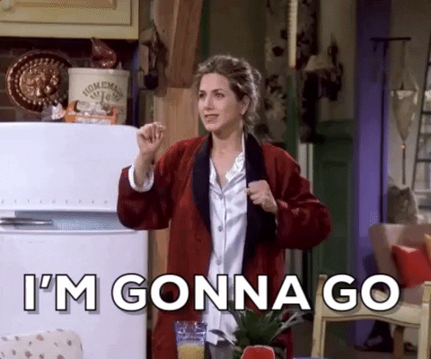 GIF of Rachel from Friends saying 'I'm gonna go get one of those job things'